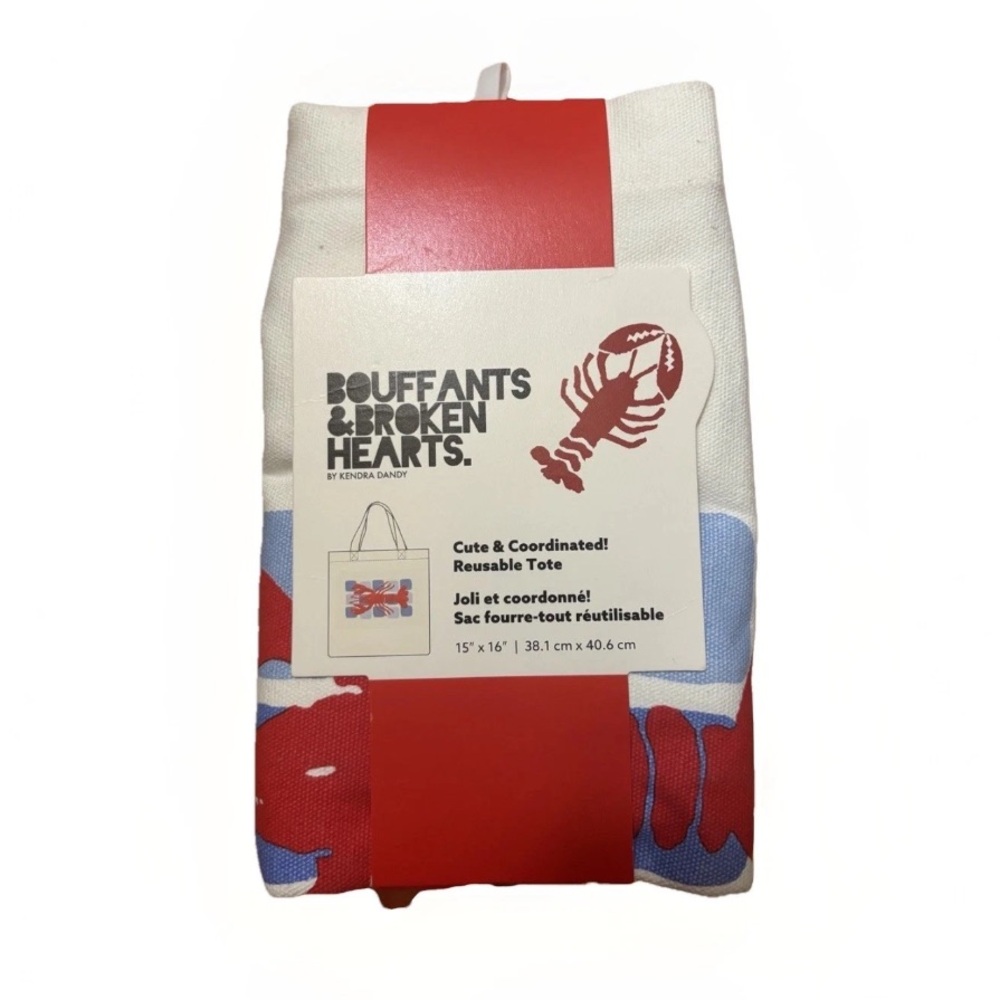 Kendra Dandy Bouffants & Broken Hearts Tote Bag Lobster Coastal Preppy NWT